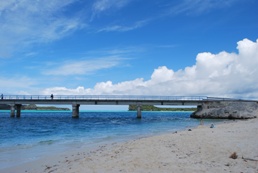 【写真左】ウベア島とムリ島を結ぶムリ橋。橋の下は水路になっていてウミガメが通ることも
